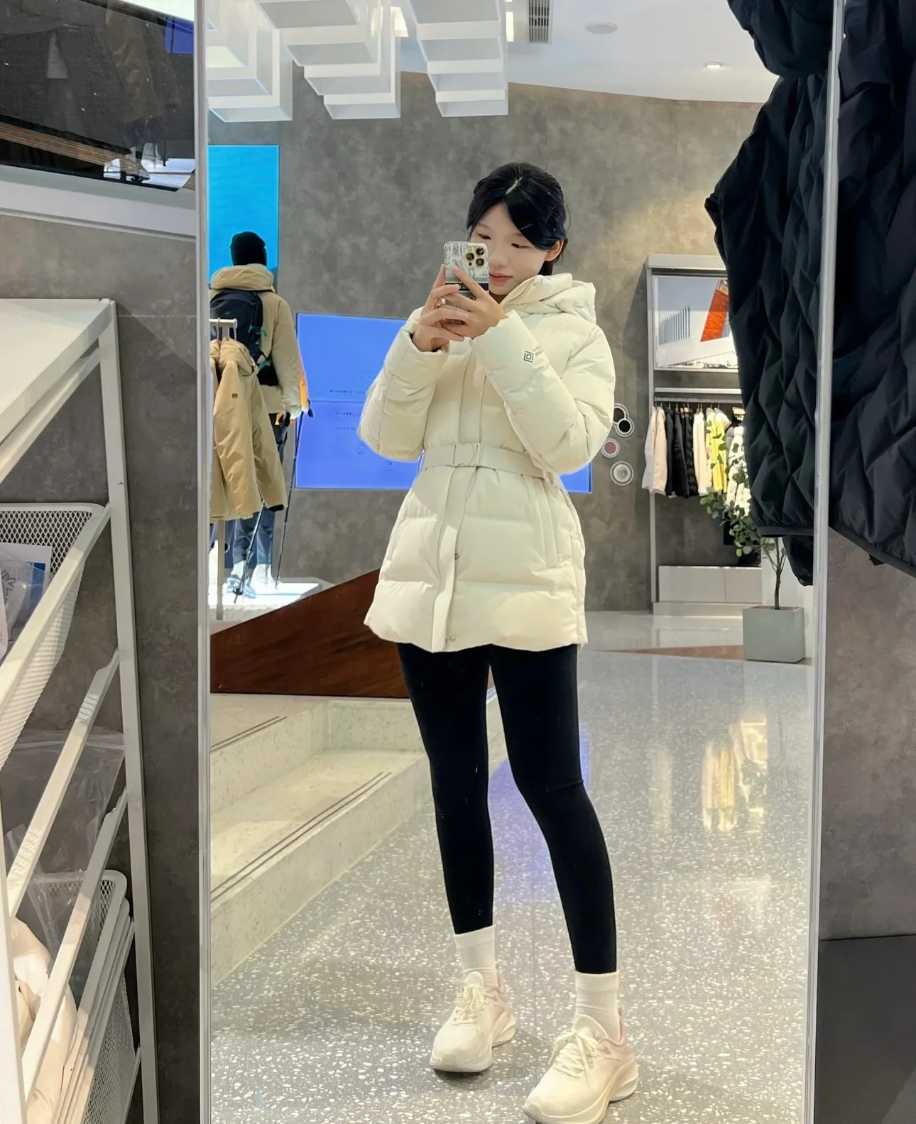 Upper body material picture KOLON SPORT/Kelon 26fw KOLON women's small waist laminated hooded mid-length down jacket